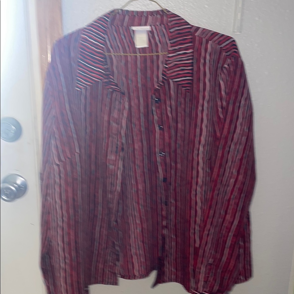 Red and Black Lightweight Shirt Jacket with Stripes
